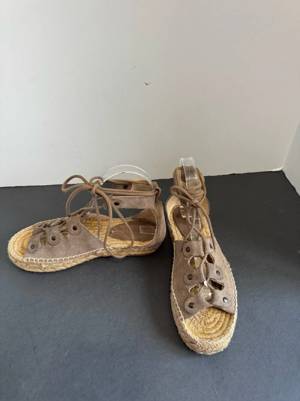 Soludos Ghillie Suede Platform Espadrille Leather Sandals size 6